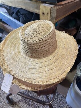Target Natural Straw Fringe Wide-Brim Sun Hat